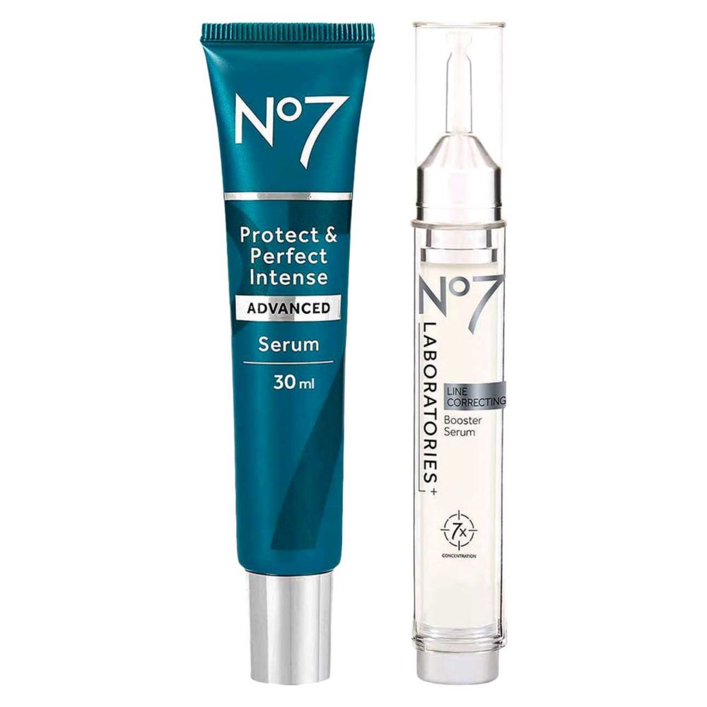 No7 LABORATORIES Line Correcting Booster Serum & Protect & Perfect Intense ADVANCED Serum 30ml Bundle