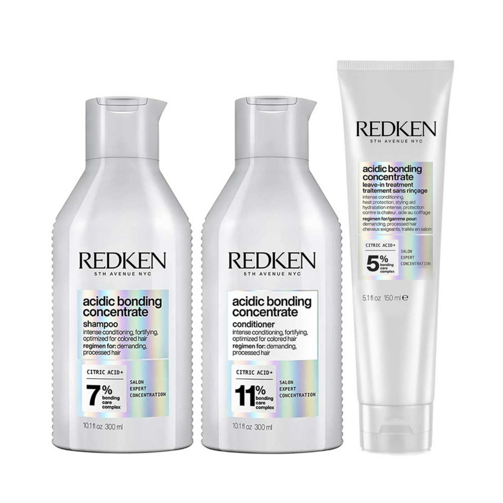 REDKEN Acidic Bonding Concentrate Shampoo, Conditioner and Leave In Conditioner Bundle