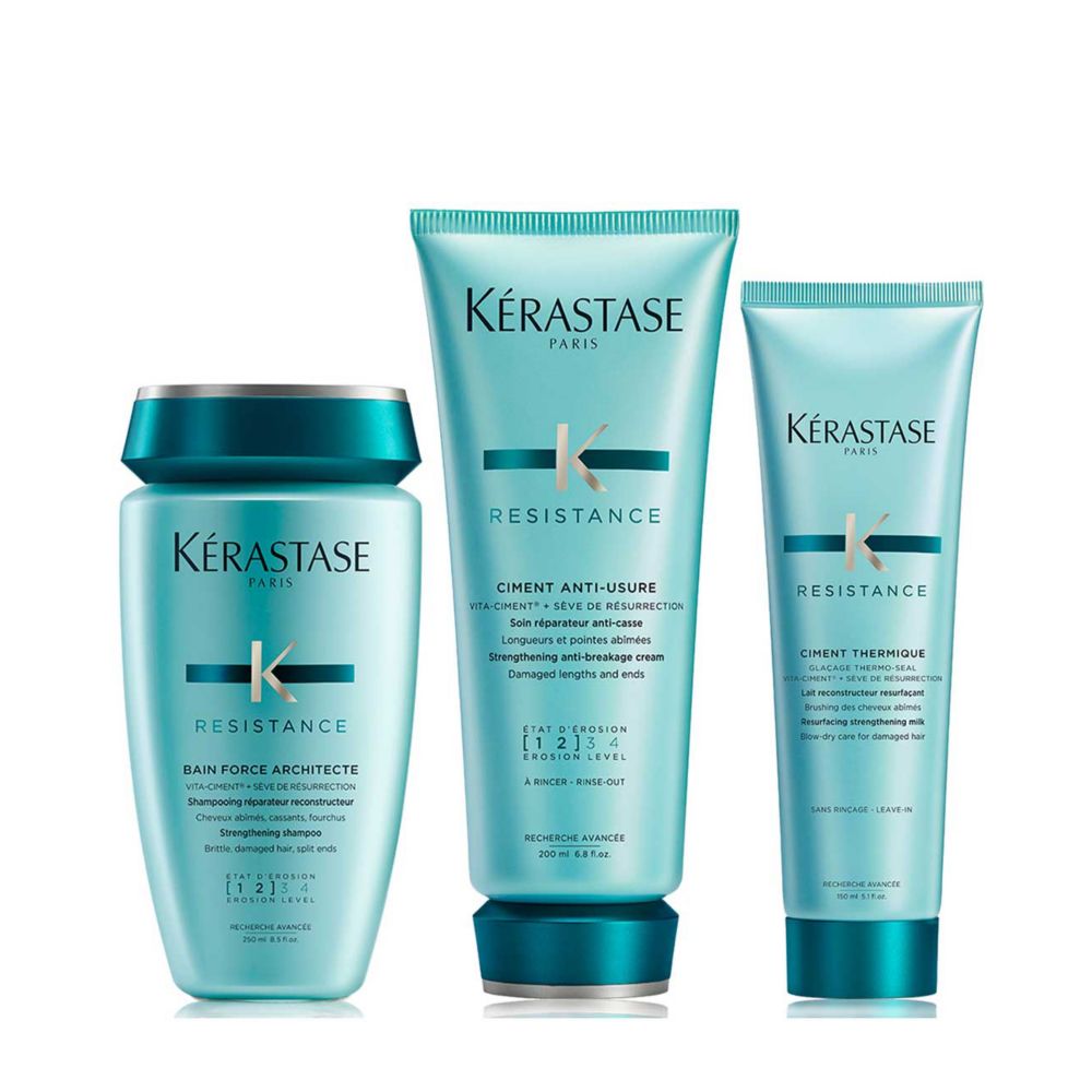 Kérastase Resistance Shampoo, Conditioner and Hair Treatment, Strengthening Routine to Repair Dry Damaged Hair, Trio Set