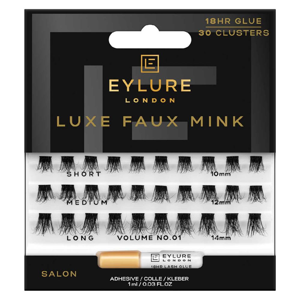 Eylure Faux Mink Clusters Volume 01 False Lashes Pair and Lash Adhesive 1ml