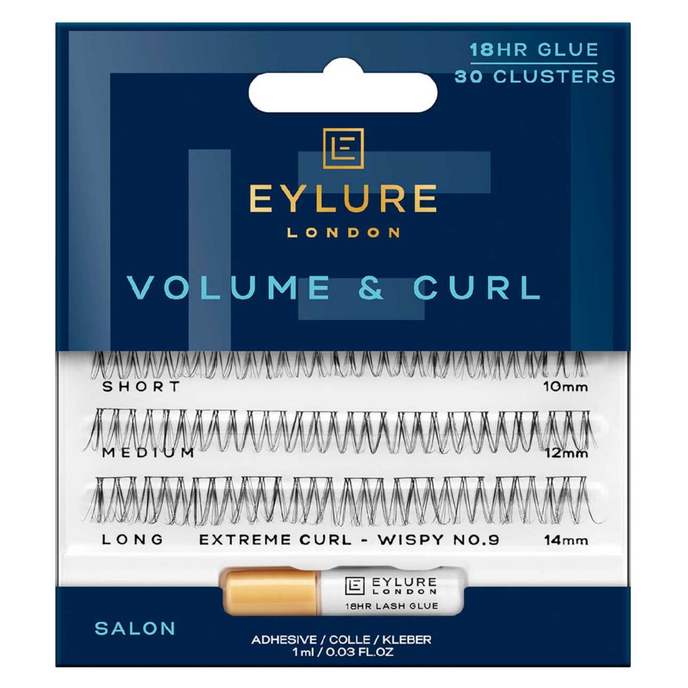 Eylure Volume & Curl Cluster Wispy No9 False Lashes and Lash Adhesive 1ml