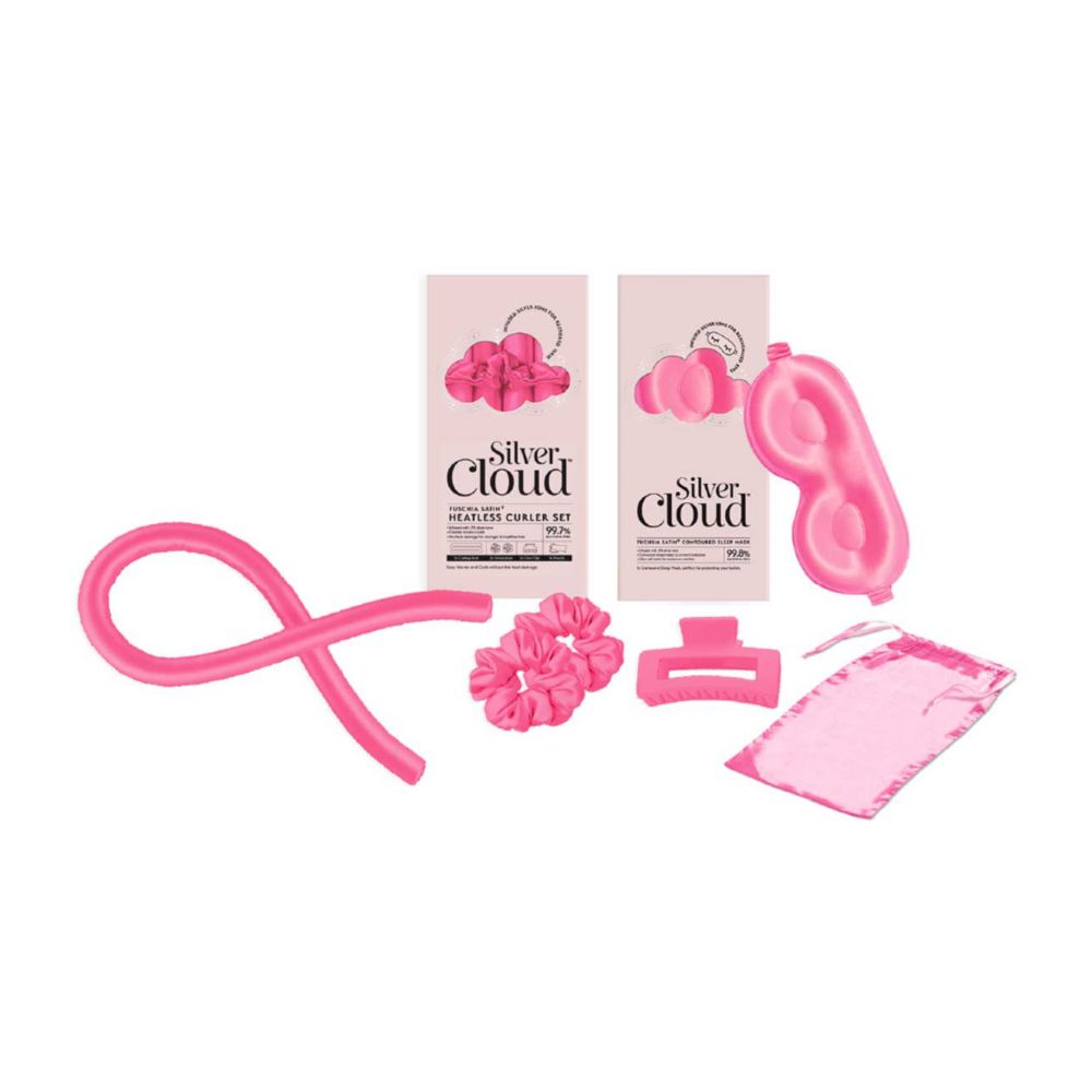 Silver Cloud Fuchsia Heatless Curler and Fuchsia Contour Sleep Mask