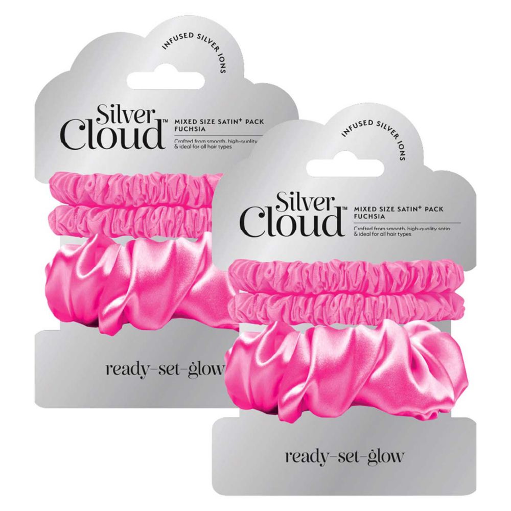 Silver Cloud Mixed Fuchsia Satin Scrunchies Double Pack