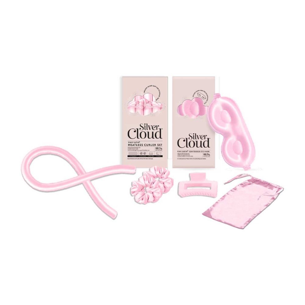 Silver Cloud Pink Heatless Curlers and Contour Sleep Mask