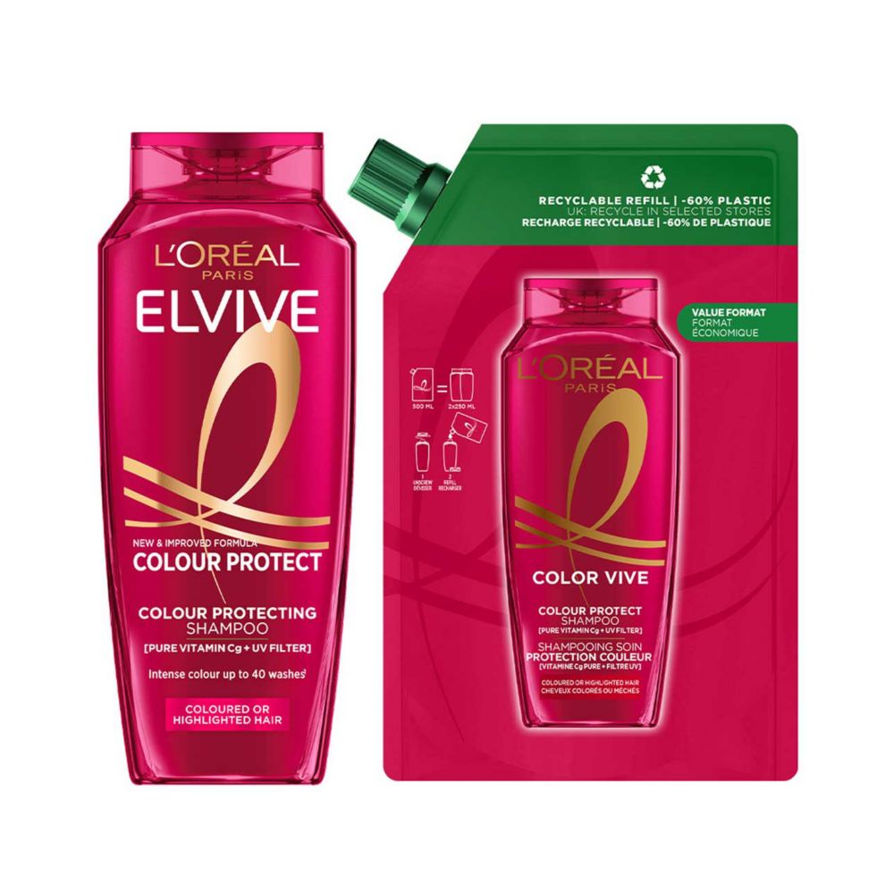 L'Oréal Paris Elvive Colour Protect Shampoo with Refill Pouch Bundle