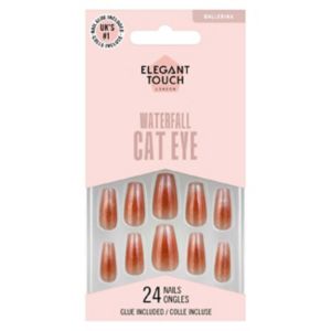 Elegant Touch Gel Waterfall Cateye Crystal Cascades False Nails with glue 24s