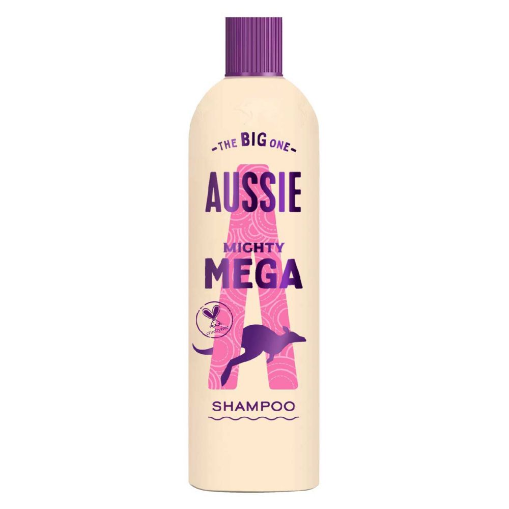 Aussie Mighty Mega Shampoo 400ml. Gently Cleansing Shampoo for Soft and Shiny Hair. Infused with Australian White Strawberry