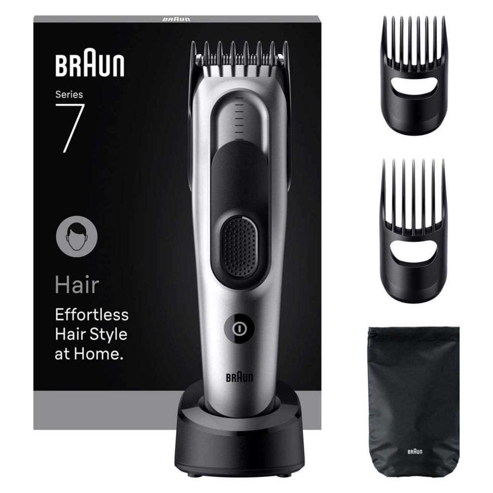 Braun Hair Clipper Series 7, +5 Styling Tools, Lifetime Sharp Blade, 17 Lengths, HC7590, Grey
