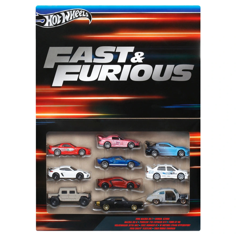 Hot Wheels Premium Fast & Furious Diecast Cars 1:64 Scale 10 Pack