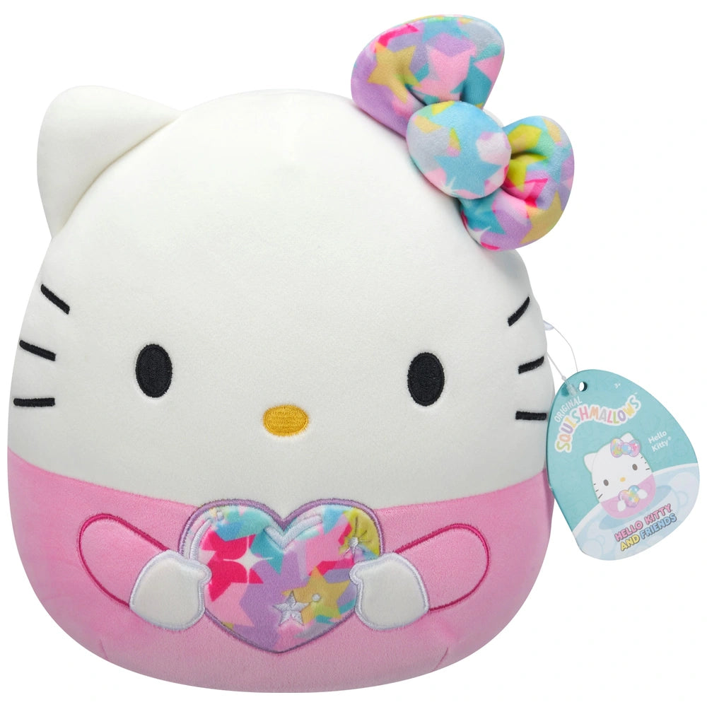 Original Squishmallows Sanrio Plush Starshine Hello Kitty Holding Rainbow Heart 25cm