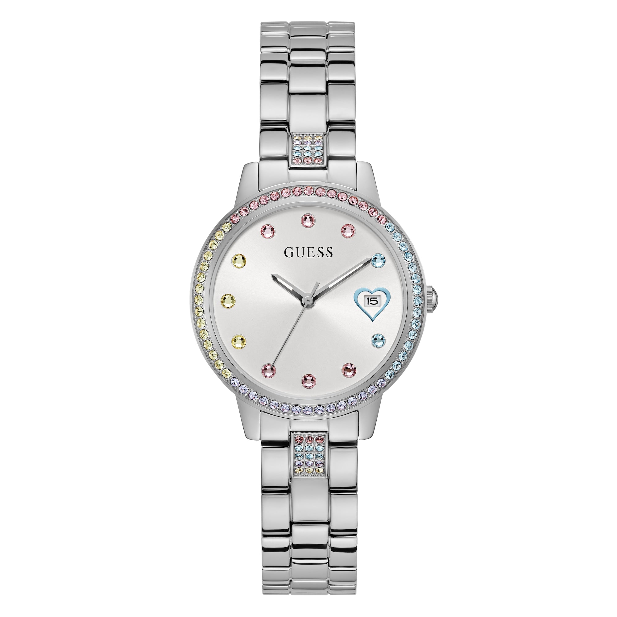 Women's Multicoloured Stone Set Heart Detail Bracelet Watch