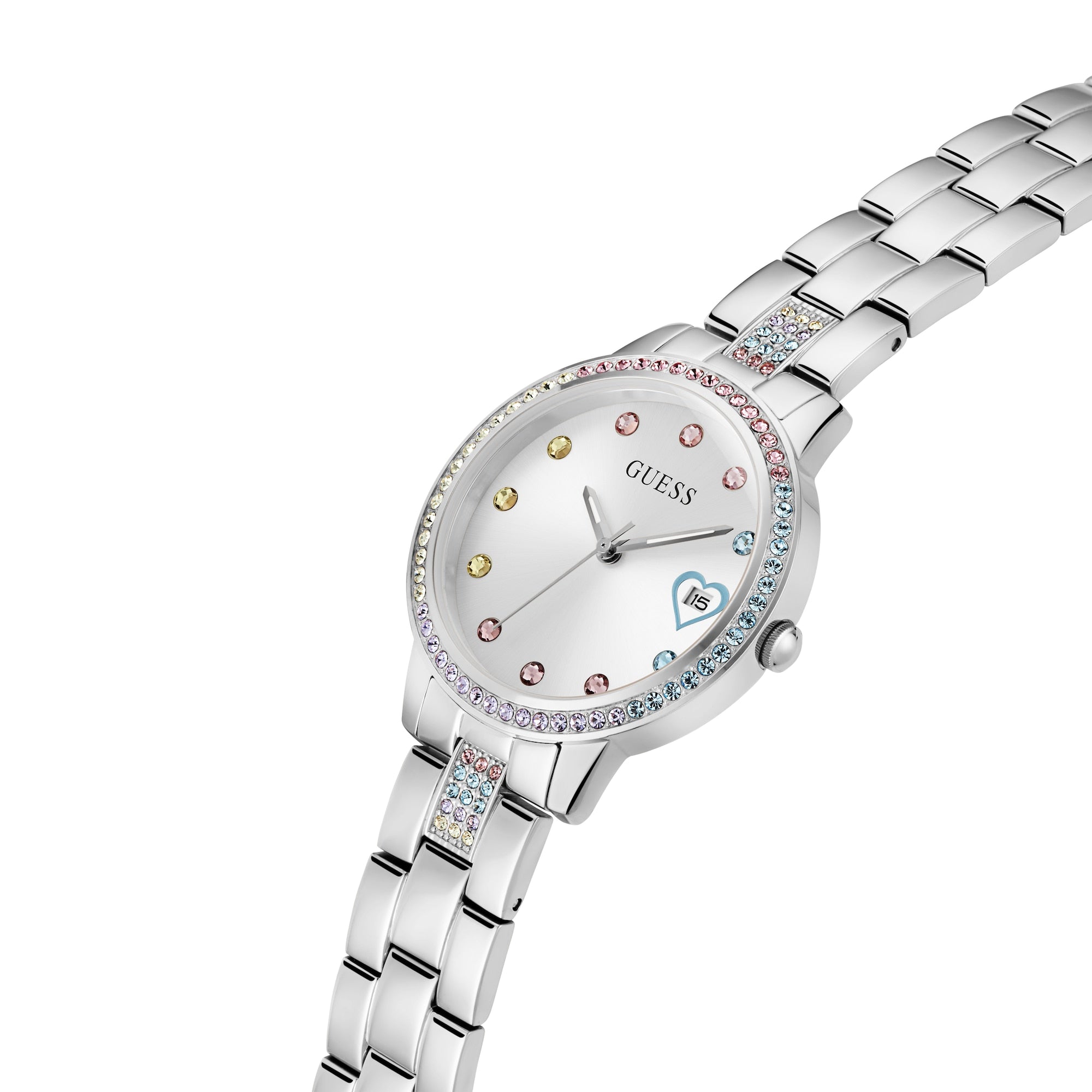 Women's Multicoloured Stone Set Heart Detail Bracelet Watch