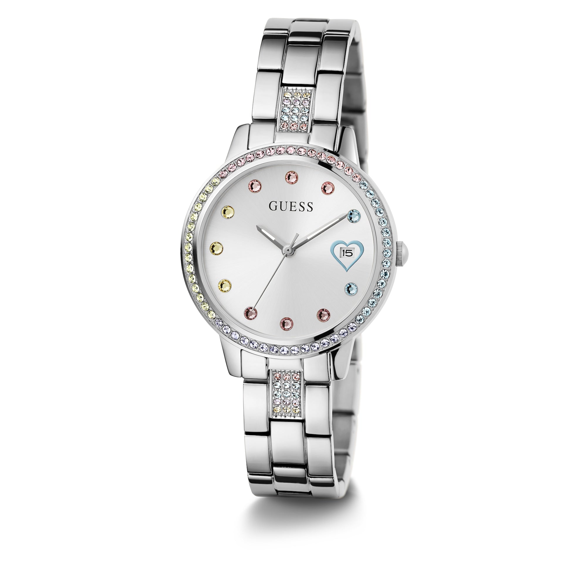Women's Multicoloured Stone Set Heart Detail Bracelet Watch