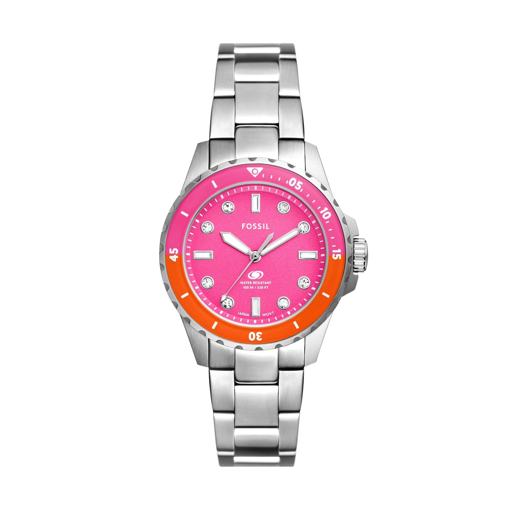 Blue Dive Women's Pink Dial Two Tone Bezel Stainless Steel Watch