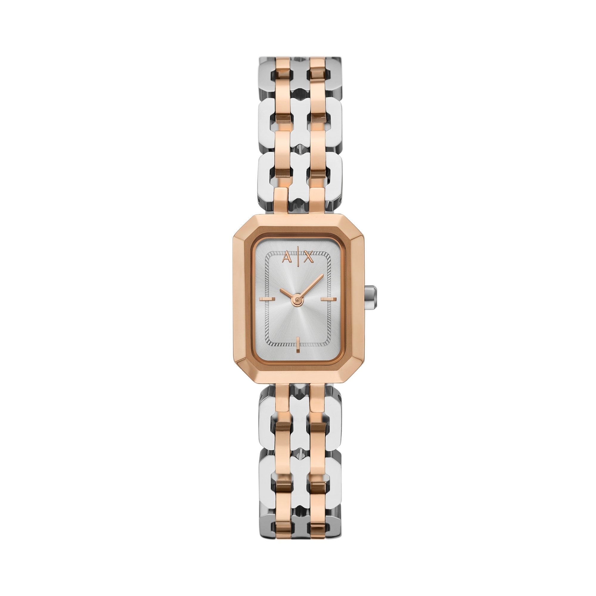 Women's Rectangular Dial Rose Gold Tone Stainless Steel Watch