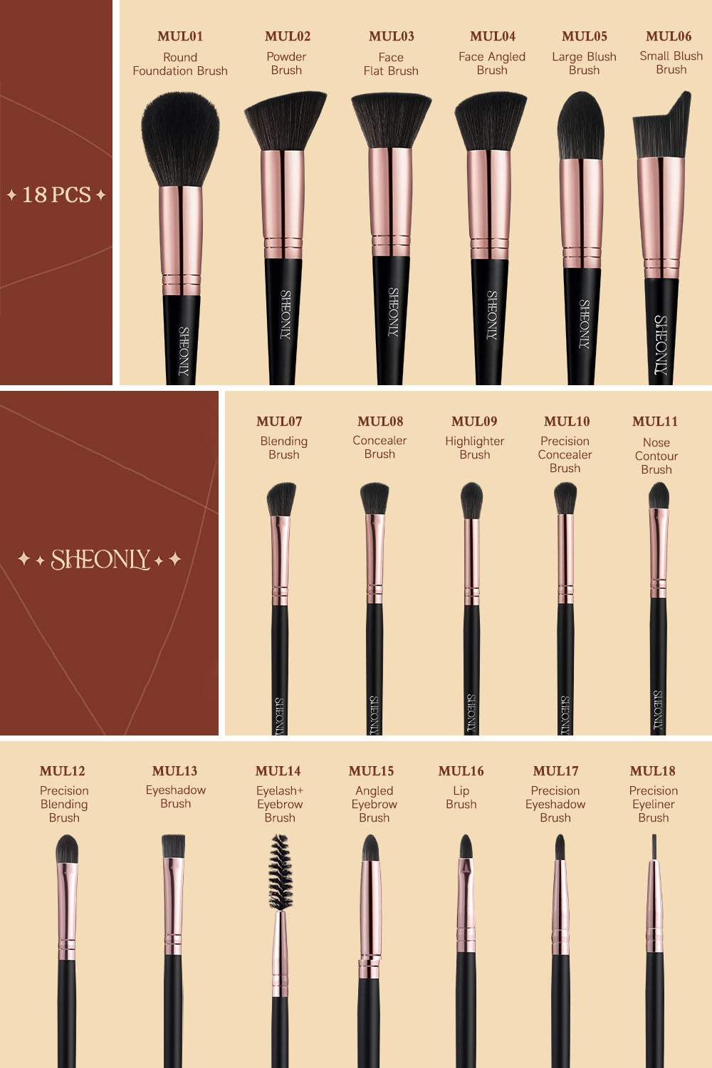 18 Pcs Professional Makeup Brush Set For Gift with Makeup Tool