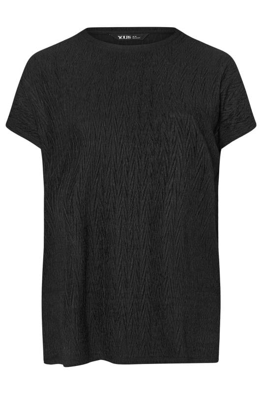 YOURS Curve Black Crinkle Plisse T-Shirt