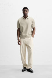 Vertical Textured Polo Shirt - Greenish