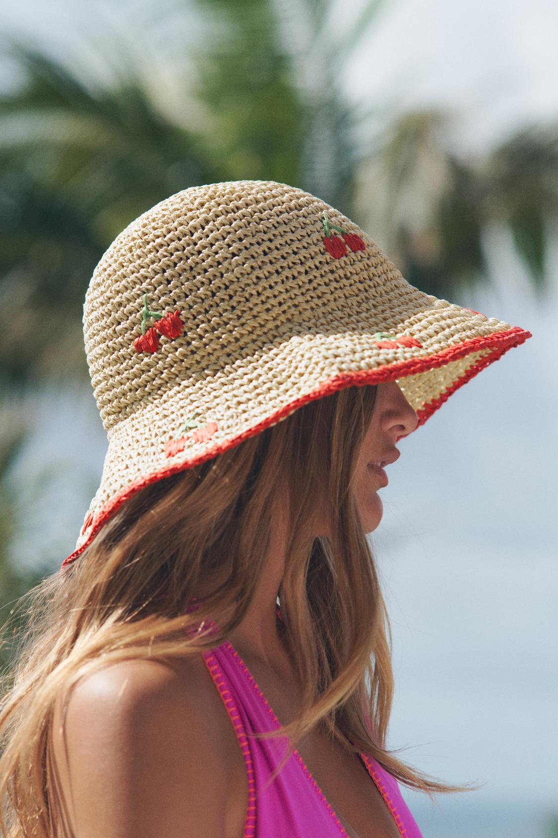 CHERRY EMBROIDERED CABLE KNIT BEANIE