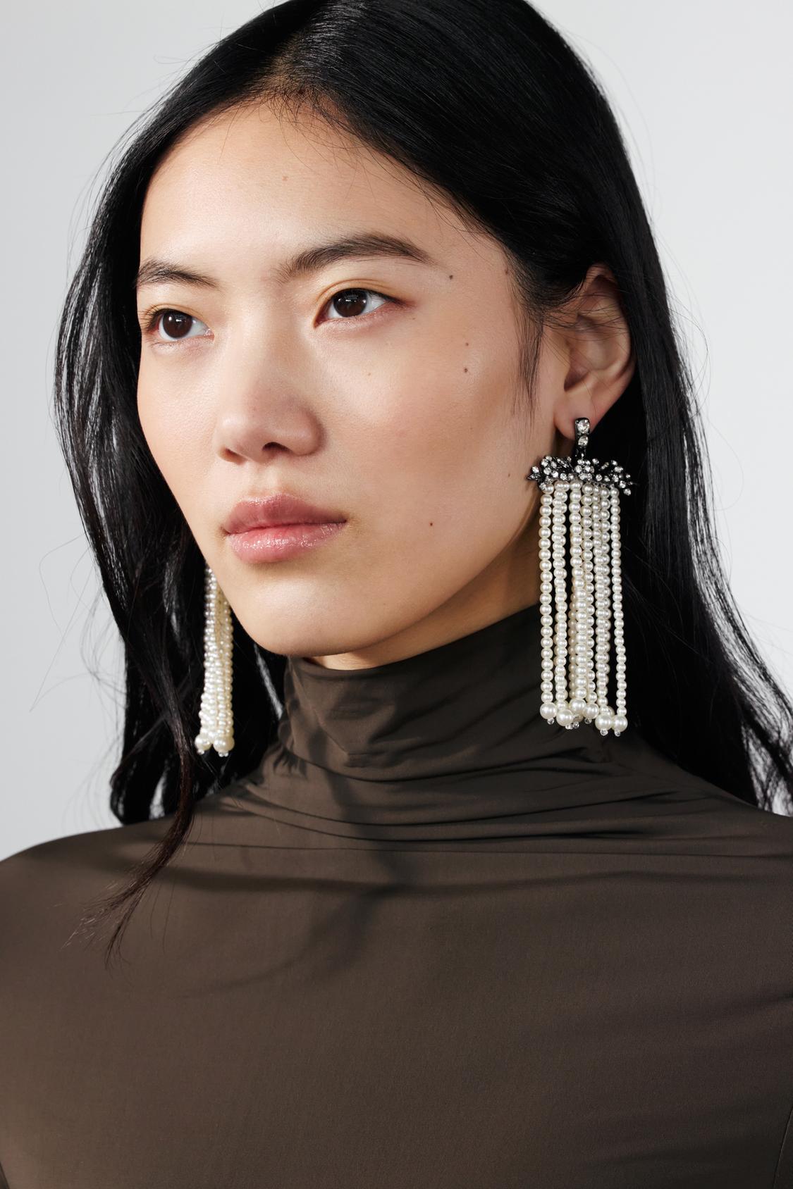 RHINESTONE AND FAUX PEARL WATERFALL EARRINGS