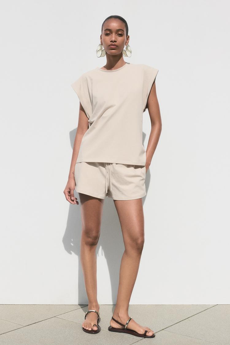 ZARA DROP SHOULDER TEXTURED T-SHIRT
