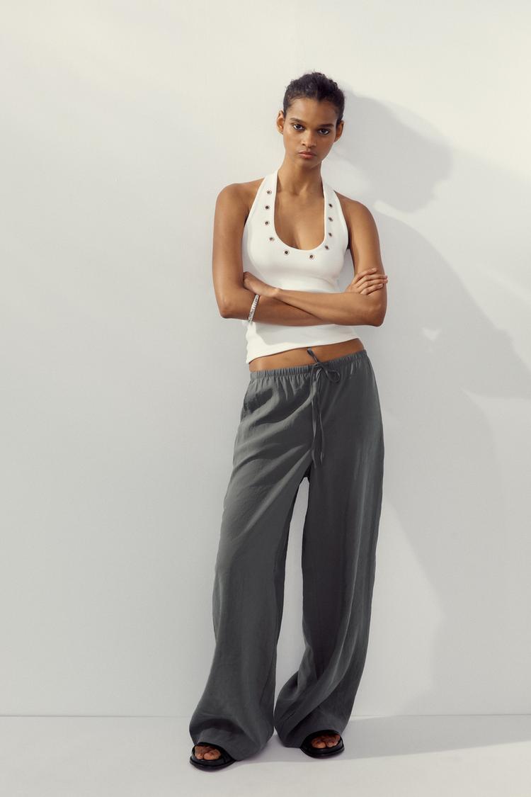 ZARA HALTER T-SHIRT WITH EYELETS