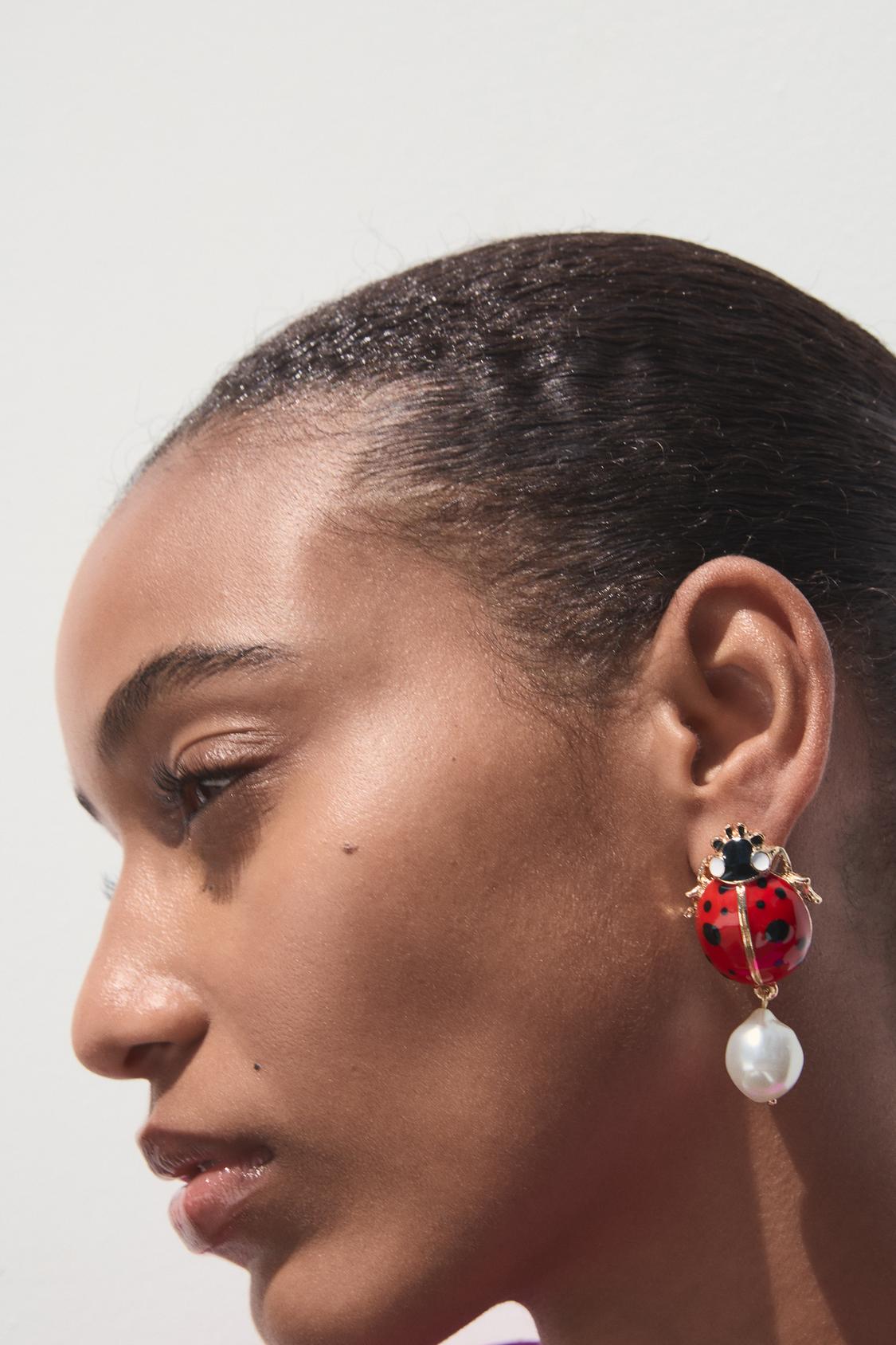 LADYBIRD FAUX PEARL EARRINGS