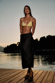 SATIN MIDI SKIRT - BLACK