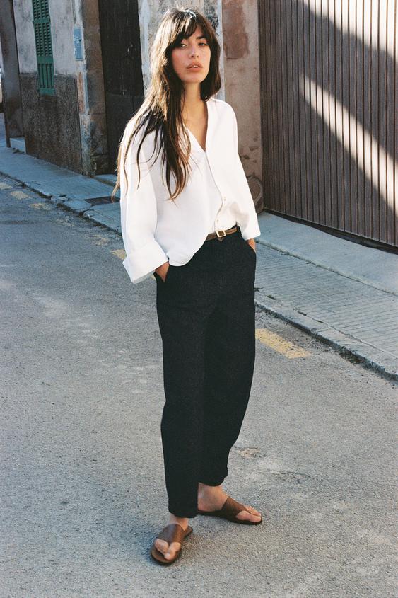 ZARA Z1975 BRAIDED BELT CHINO DENIM TROUSERS