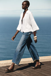 ZARA WIDE-SLEEVE LINEN BLEND SHIRT