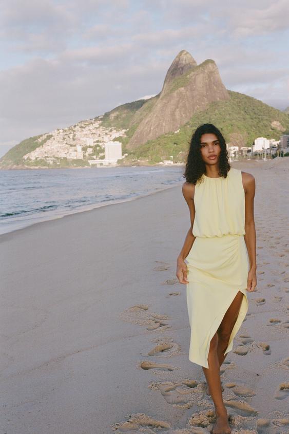 GATHERED MIDI DRESS