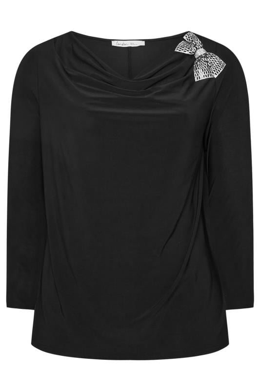 YOURS LONDON Curve Black Diamante Bow Detail Cowl Neck Top