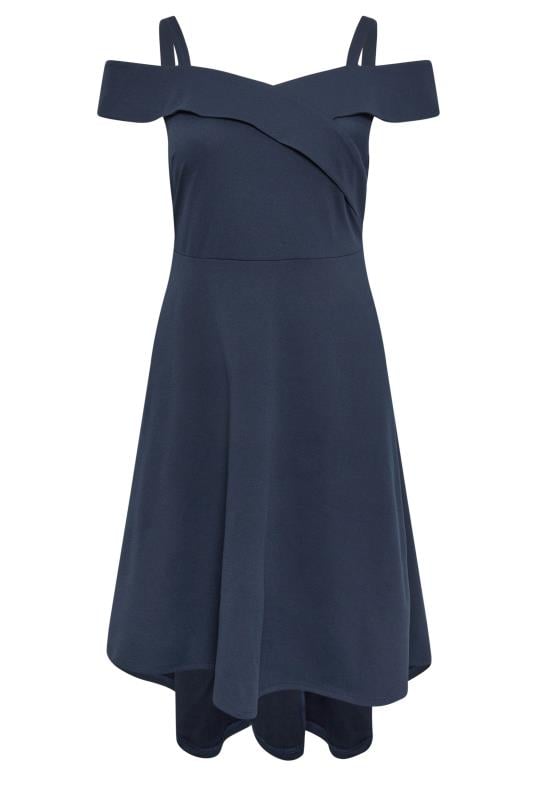 YOURS LONDON Curve Navy Blue Bardot Dipped Hem Dress
