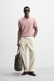 Textured Knit Polo Shirt - Red