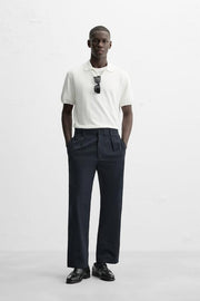 Textured Knit Polo Shirt - Ecru