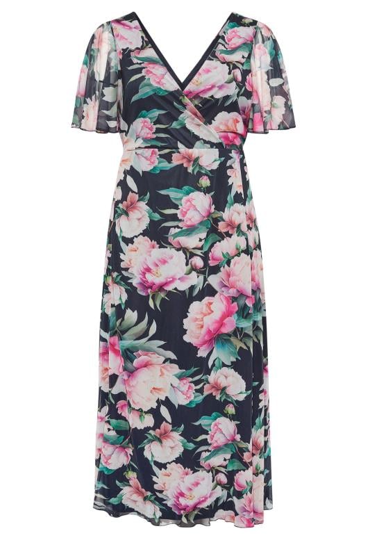 YOURS LONDON Curve Navy Blue Floral Print Wrap Maxi Dress