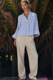 ZARA WIDE-SLEEVE LINEN BLEND SHIRT