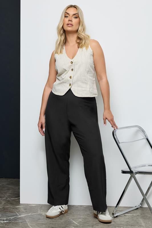 YOURS Curve Black Elasticated Stretch Straight Leg Trousers