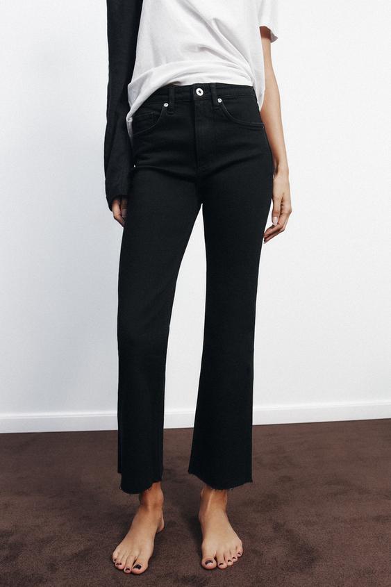 ZARA TRF CROPPED FLARE HIGH-WAIST JEANS