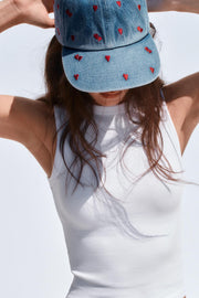 DENIM-EFFECT EMBROIDERED CAP