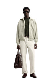 WASHED ZIP-UP HOODIE - LIGHT BEIGE