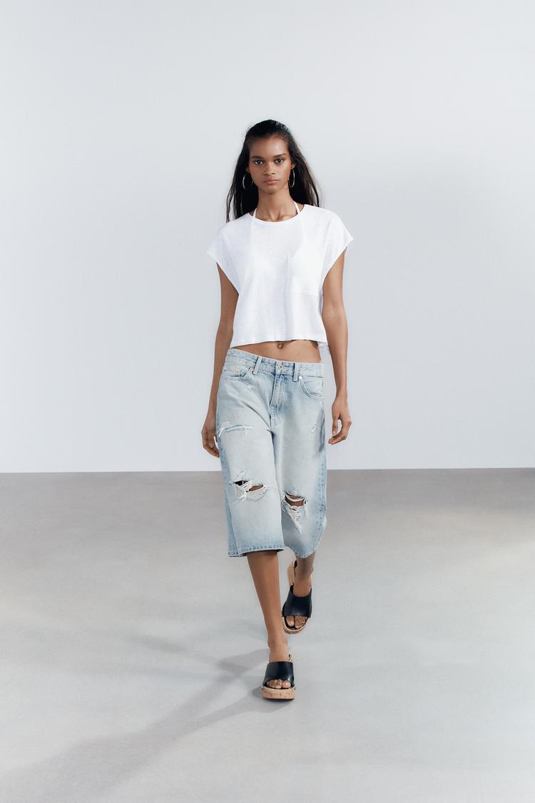 ZARA LINEN BLEND POCKET T-SHIRT