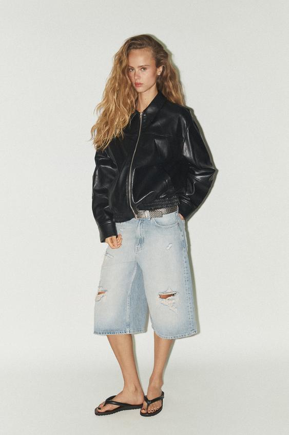 ZARA LEATHER EFFECT BOMBER JACKET