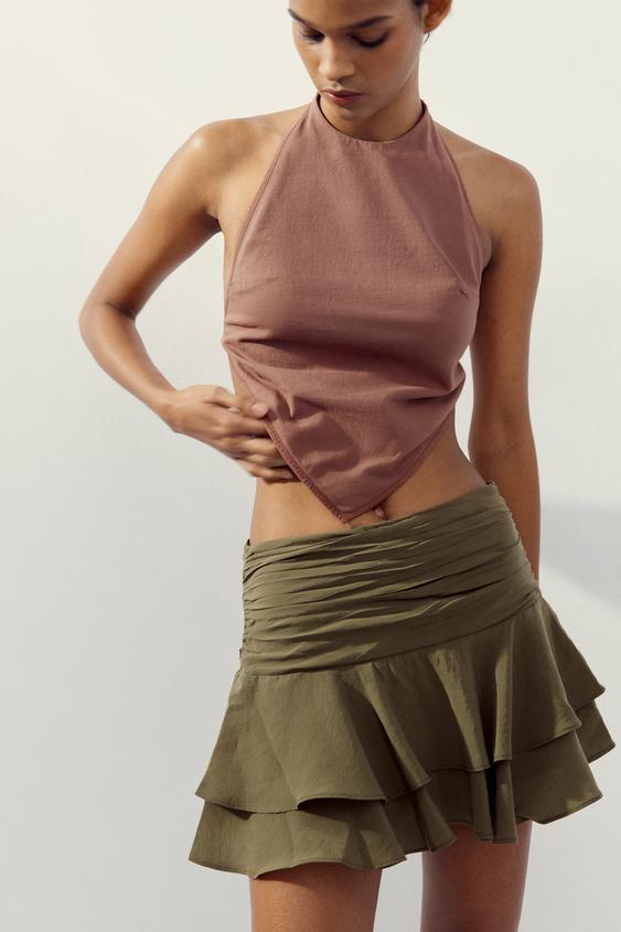RUFFLE SKORT - KHAKI