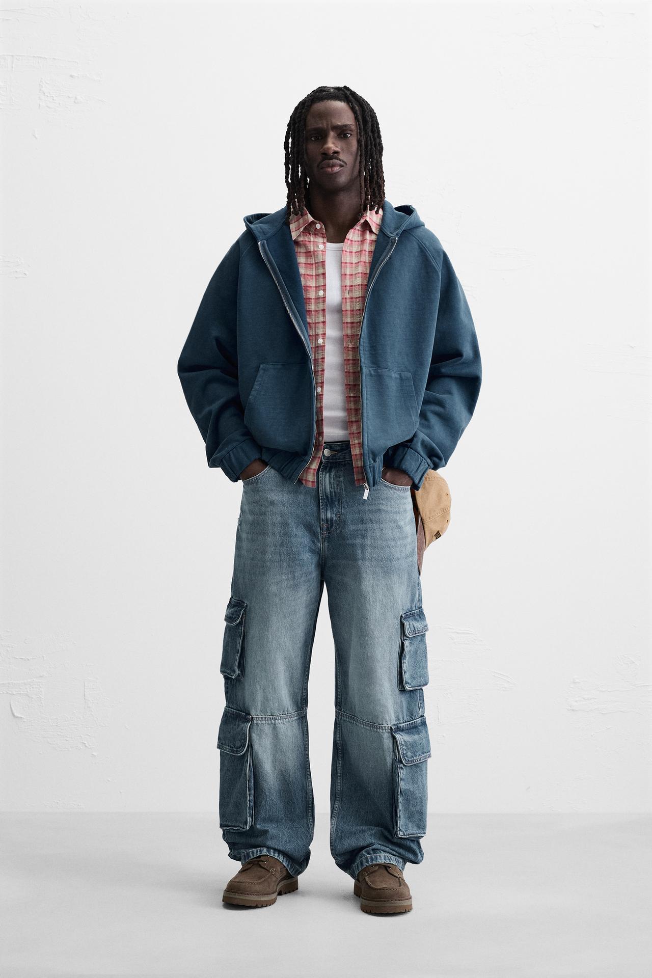 WASHED ZIP-UP HOODIE - BLUE