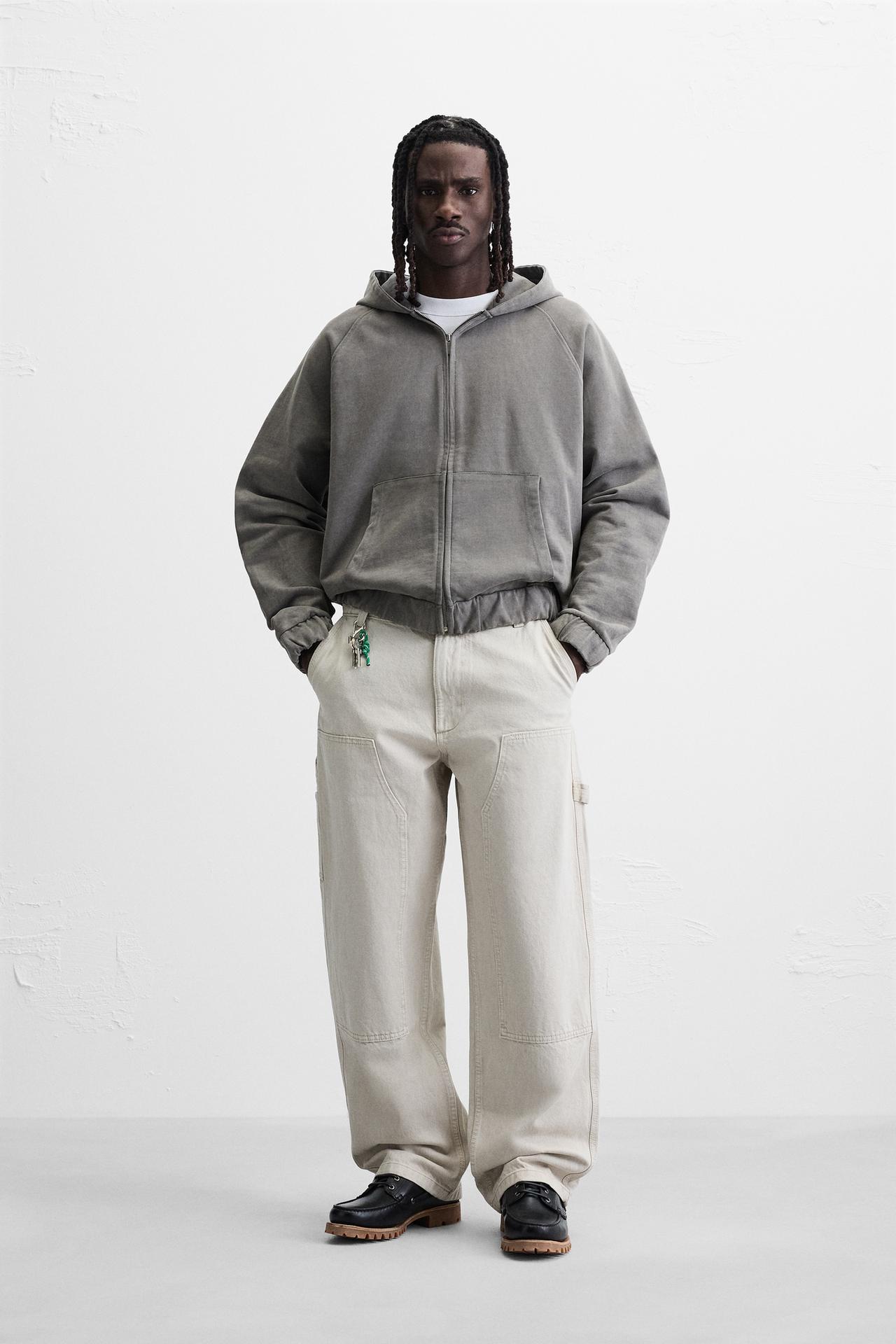 WASHED ZIP-UP HOODIE - DARK ANTHRACITE