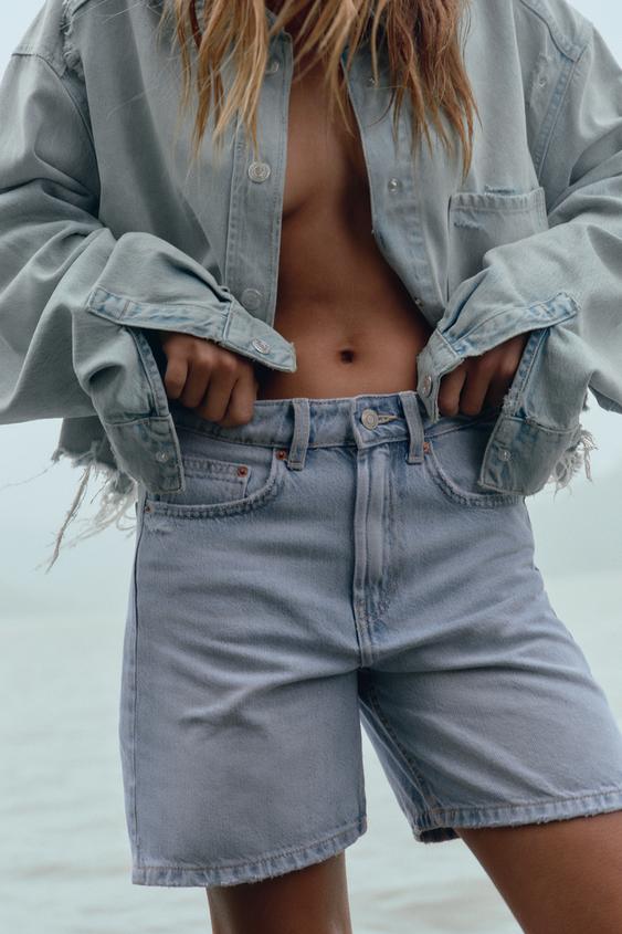 ZARA TRF MID-RISE DENIM BERMUDA SHORTS
