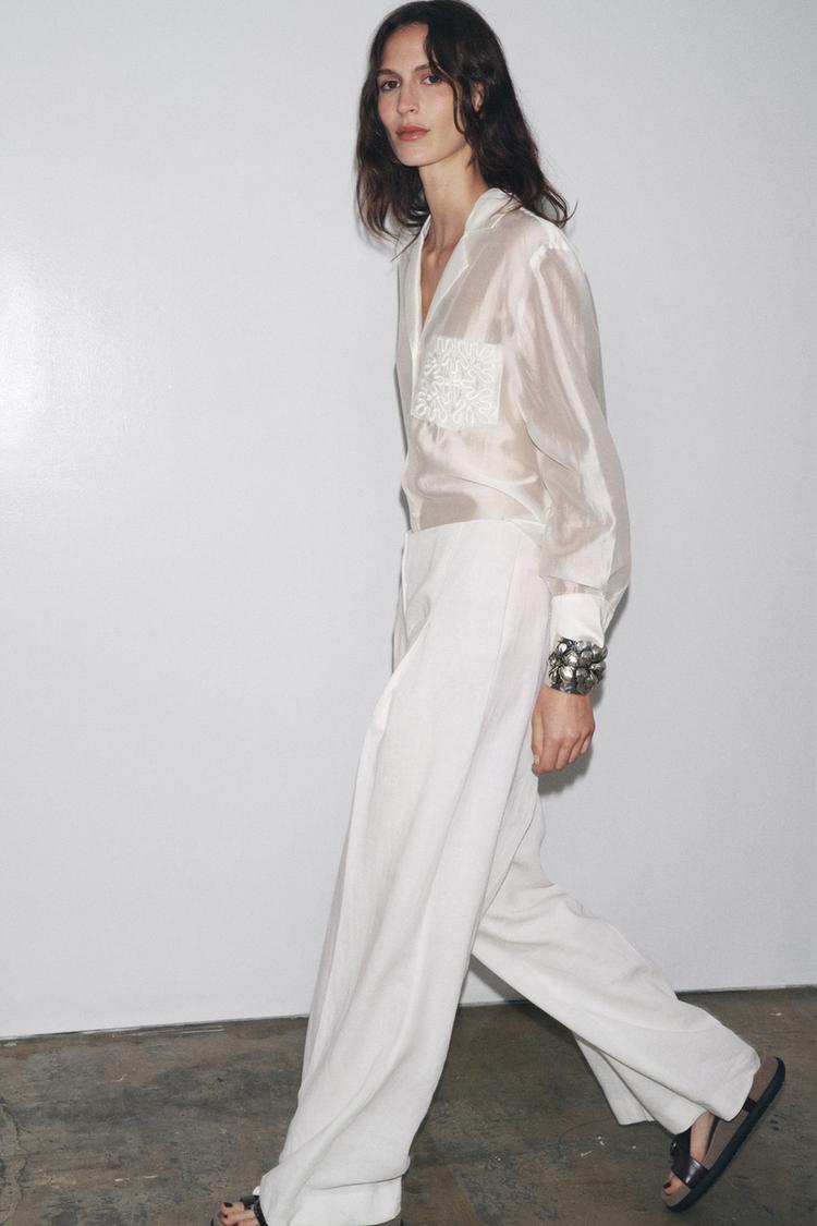 ZARA ZW COLLECTION EMBROIDERED POCKET SHIRT