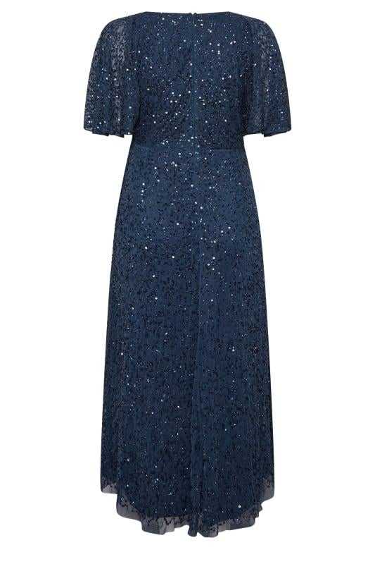 LUXE Curve Navy Blue Hand Embellished V-Neck Maxi Dress