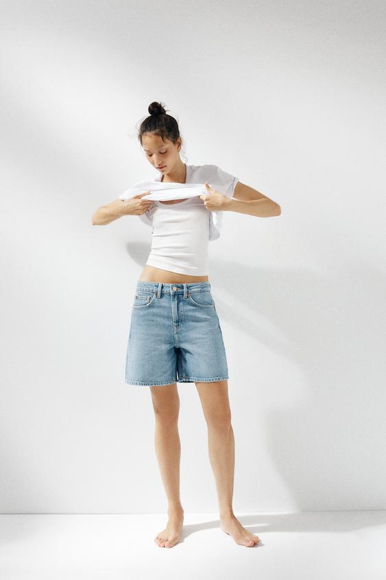 ZARA TRF MID-RISE DENIM BERMUDA SHORTS